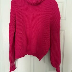 Cupshe Vibrant Pink Cowl Neck Sweater